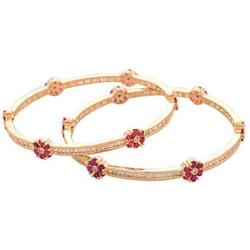 Ratnavali Jewels CZ Zirconia Gold Tone Red Baguette Diamond Elegant Sleek Bollywood Indian Bangles Jewelry Women