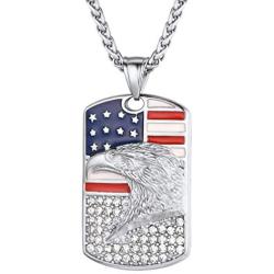 PROSTEEL American Flag Dog Tag Necklace, US National Flag Charm, Stainless Steel/Gold Plated Patriot Necklace for Men Women, Come Gift Box