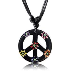 Earth Accessories Adjustable Peace Sign Pendant Necklace with Organic Wood - Hippie Accessories and Hippie Costume for 60s or 70s