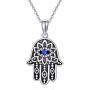 Hamsa Hand Necklace 925 Sterling Silver Cubic Zirconia Evil Eye Lotus Pendant Necklace Vintage Pendant Jewelry for Women or Men