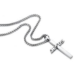 REVEMCN Jewelry Stainless Steel Simple Jesus Cross Pendant Necklace for Men Women 20-24 Inches Rolo Chain