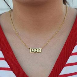 HUTINICE Birth Year Necklace, Old English Number Silver Pendant Necklace for Women and Girl Birthday Gift 18 inch Gold Chain Stainless Steel Friendship Jewelry