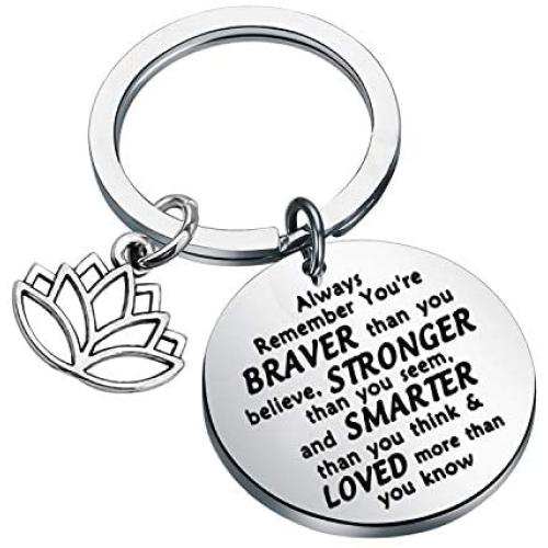 BAUNA Yoga Lotus Keychain Inspiration Jewelry Always Remember You’re Braver Than You Believe Buddhist Jewelry for Yoga Instructor