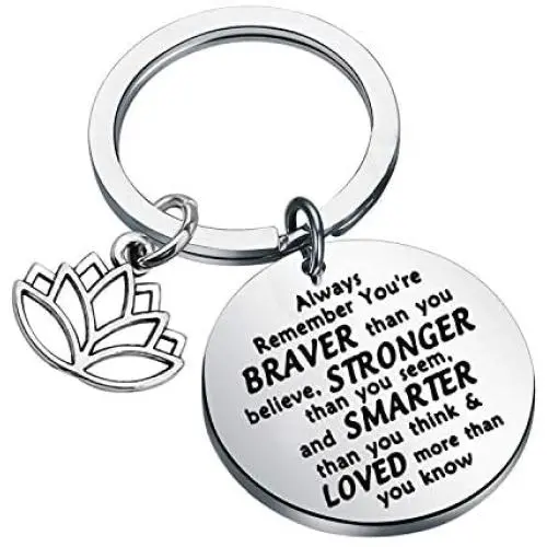 BAUNA Yoga Lotus Keychain Inspiration Jewelry Always Remember You’re Braver Than You Believe Buddhist Jewelry for Yoga Instructor