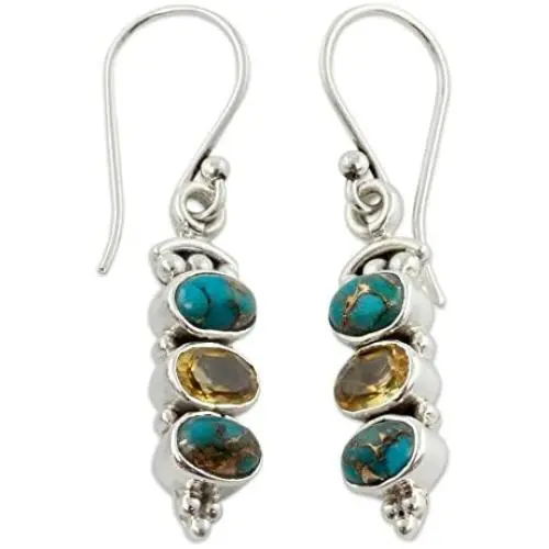 NOVICA Citrine and Reconstituted Turquoise Stone .925 Sterling Silver Earrings, Golden Mystique NOVICA Citrine and Reconstituted Turquoise Stone .925 Sterling Silver Earrings, Golden Mystique