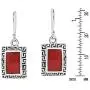 Reconstructed Red Coral Greek Key Frame .925 Sterling Silver Dangle Earrings Reconstructed Red Coral Greek Key Frame .925 Sterling Silver Dangle Earrings