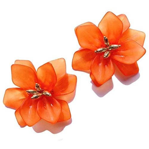 DAMLENG Fashion Bohemian Acrylic Large Flower Stud Earrings Matte Flower Dangle Earrings with Gold Flower Bud for Women Girls Mom Lover and Friends