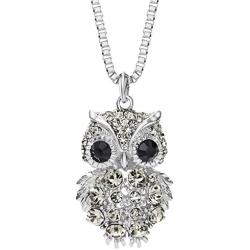 NEOGLORY Jewelry Full of Rhinestone Owl Long Chain Pendant Necklace 2 Colors with Jewelry Box