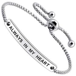 Always in My Heart Inspirational Quote Bar Bracelet Engraved Message Girls Women Jewelry