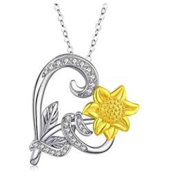 You Are My Sunshine Sunflower Necklace S925 Sterling Silver Sunflower Jewelry for Women Teens