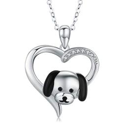 Dog Necklace for Women 925 Sterling Silver Puppy Dog Heart Pendant Necklace Cute Animal Jewelry for Birthday Christmas Gifts