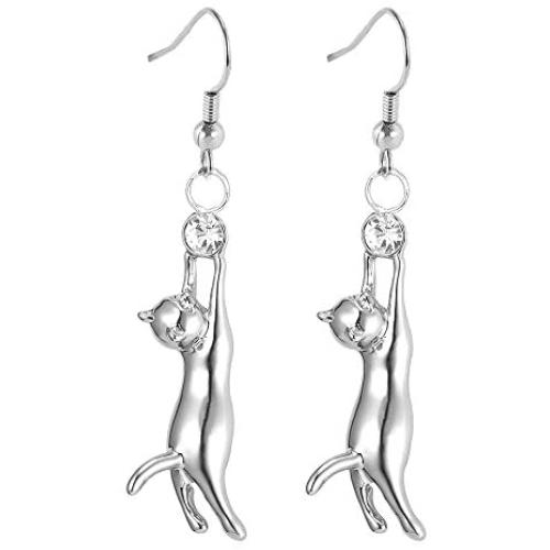 U7 Cute Cat Ear Pendant Platinum/18K Gold Plated Drop Earrings With Rhinestone