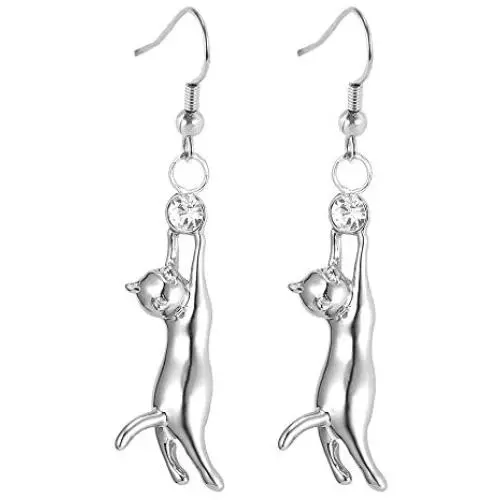 U7 Cute Cat Ear Pendant Platinum/18K Gold Plated Drop Earrings With Rhinestone U7 Cute Cat Ear Pendant Platinum/18K Gold Plated Drop Earrings With Rhinestone