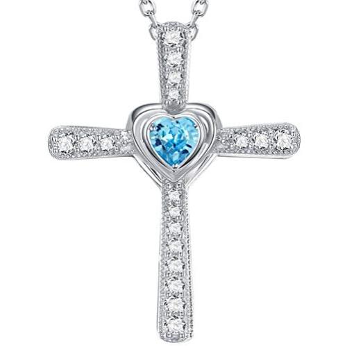 Birthday Gifts for Her Sterling Silver March April Birthstone Aquamarine Simulated Diamond Pearl Garnet Amethyst Necklace Love Heart Pendant Jewelry