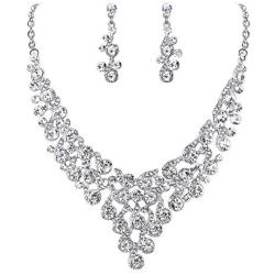 EVER FAITH Austrian Crystal 5 Inch Flower Orchid Branch Banquet Prom Plant Pendant Brooch