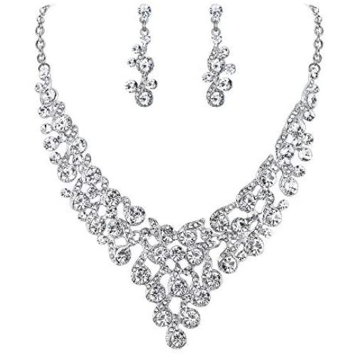 EVER FAITH Austrian Crystal 5 Inch Flower Orchid Branch Banquet Prom Plant Pendant Brooch