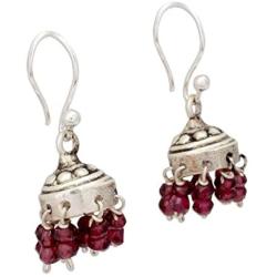 NOVICA Garnet .925 Sterling Silver Chandelier Jhumki Style Dangle Hook Earrings Traditional Grace