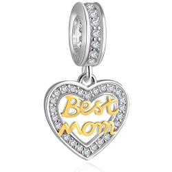 HAPiZOKE Mother Charm Sterling Silver Love Mum Charm Best Mom Charm Bead with Cubic Zirconia for Bracelets/Gift for Mother