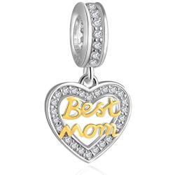 HAPiZOKE Mother Charm Sterling Silver Love Mum Charm Best Mom Charm Bead with Cubic Zirconia for Bracelets/Gift for Mother