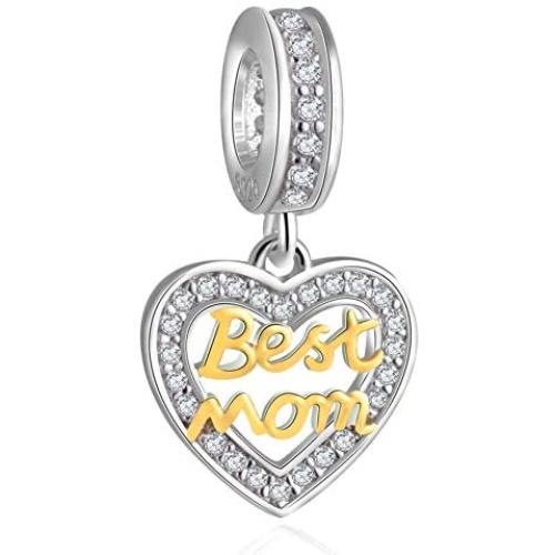 HAPiZOKE Mother Charm Sterling Silver Love Mum Charm Best Mom Charm Bead with Cubic Zirconia for Bracelets/Gift for Mother