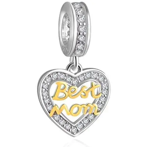 HAPiZOKE Mother Charm Sterling Silver Love Mum Charm Best Mom Charm Bead with Cubic Zirconia for Bracelets/Gift for Mother HAPiZOKE Mother Charm Sterling Silver Love Mum Charm Best Mom Charm Bead with Cubic Zirconia for Bracelets/Gift for Mother