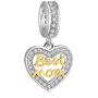 HAPiZOKE Mother Charm Sterling Silver Love Mum Charm Best Mom Charm Bead with Cubic Zirconia for Bracelets/Gift for Mother