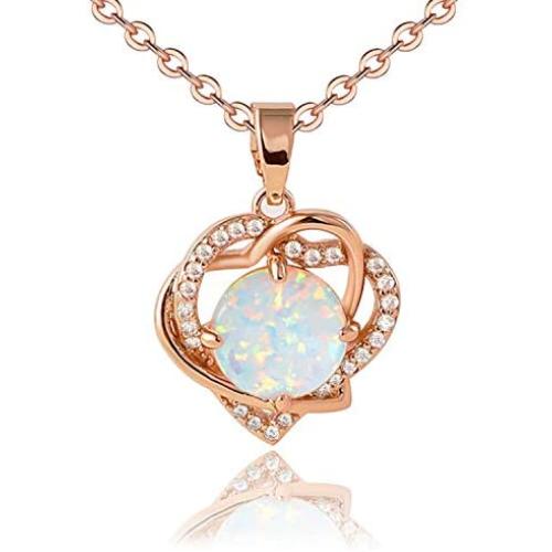 VOLUKA Gift for Women White Opal Heart Pendant Necklace Jewelry for Her