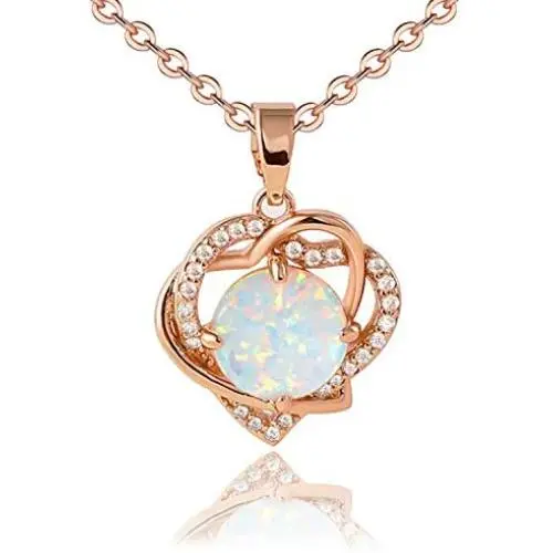 VOLUKA Gift for Women White Opal Heart Pendant Necklace Jewelry for Her VOLUKA Gift for Women White Opal Heart Pendant Necklace Jewelry for Her