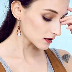 White Pearl Dangle Earrings on Genuine Leather Cord Hook Drop Bohemian Jewelry for Women