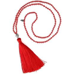 KELITCH Exclusive Crystal Beaded Necklace Luxury Silver Buddha Head Tassel Long Necklace