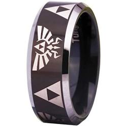Cloud Dancer Free Custom Engraving The Legend of Zelda Ring- Crest and Triforce Ring Black Tungsten Carbide Wedding Bands Ring