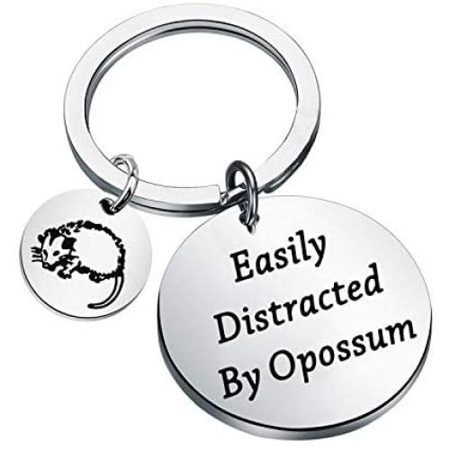 CENWA Funny Opossum Gift Opossum Lover Gift Easily Distracted by Opossums Keychain Wildlife Rescue Gift
