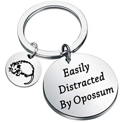CENWA Funny Opossum Gift Opossum Lover Gift Easily Distracted by Opossums Keychain Wildlife Rescue Gift