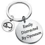 CENWA Funny Opossum Gift Opossum Lover Gift Easily Distracted by Opossums Keychain Wildlife Rescue Gift