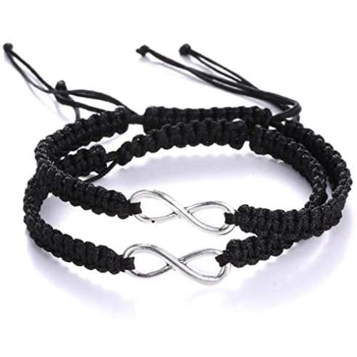 RAMESON 2Pcs Infinity Distance Couple Braided Handcrafted His and Hers Bracelet Adjustable Lovers Bracelet Forever Friend