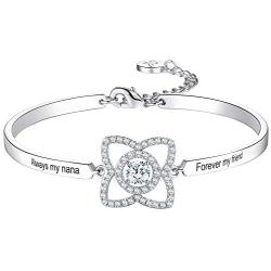 Aihitero Christmas Day Grandma Bracelet Gifts, Always My Nana Forever My Friend Love Bangle, White Gold Plated Fashion Jewelry for Women, Xmas Birthday Anniversary Presents from Granddaughter Grandson