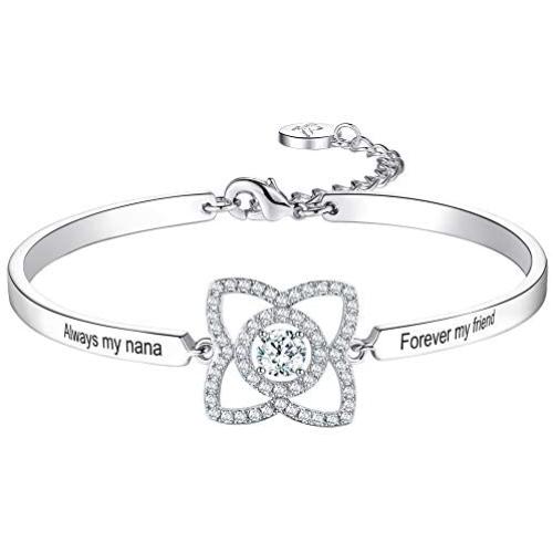 Aihitero Christmas Day Grandma Bracelet Gifts, Always My Nana Forever My Friend Love Bangle, White Gold Plated Fashion Jewelry for Women, Xmas Birthday Anniversary Presents from Granddaughter Grandson