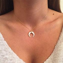 JczR.Y Fashion Vintage Resin Big Horn Shaped Crescent Moon Pendant Choker Necklace with Chain for Women Statement Boho Jewelry Gift