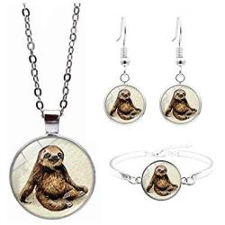 BELUCKIN Silver Sloth Jewelry Set Cute Animal Sloth Pendant Necklace Bracelet Earrings Dangle Set for Women Girls
