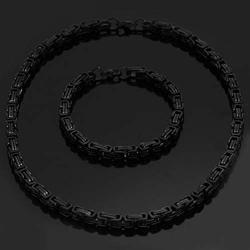 GuoShuang Mens Stainless Steel Mechanic Chunky Byzantine Chain Bracelet and Necklace Jewelry Set