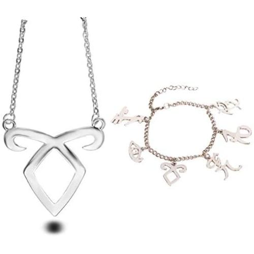YouU The Mortal Instruments City of Bones Inspired Angelic Power Rune Symbols Bracelet and Necklace Set with Jewelry Box-Silver