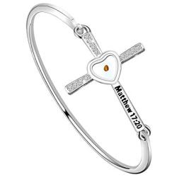 BAUNA Mustard Seed Faith Gift Matthew 17:20 Bible Verse Charm Bangle Christian Inspirational Jewelry for Women
