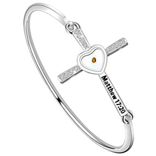 BAUNA Mustard Seed Faith Gift Matthew 17:20 Bible Verse Charm Bangle Christian Inspirational Jewelry for Women
