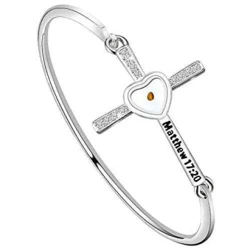 BAUNA Mustard Seed Faith Gift Matthew 17:20 Bible Verse Charm Bangle Christian Inspirational Jewelry for Women