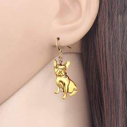 WEVENI Alloy Antique Gold Silver Plated French Bulldog Earrings Dangle Drop Pet Dog Jewelry for Girls Women Ladies Gift