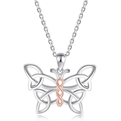 ACJNA 925 Sterling Silver Butterfly Celtic Infinity Pendant Necklace Jewelry Gift for Women Girls