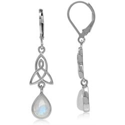 Silvershake Natural Moonstone 925 Sterling Silver Triquetra Celtic Knot Drop Dangle Leverback Earrings