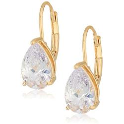 Sterling Silver Pear Cut Cubic Zirconia Leverback Earrings