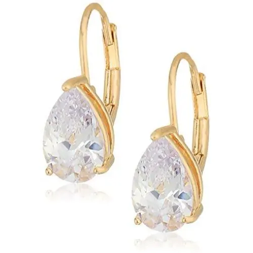 Sterling Silver Pear Cut Cubic Zirconia Leverback Earrings