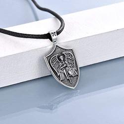 POPKIMI Saint Michael Necklace St Michael Necklace Sterling Silver for Men Women, Archangel Protect Angel Guardian Saint Michael Amulet Shield Protection Pendant Unique Jewelry Gift